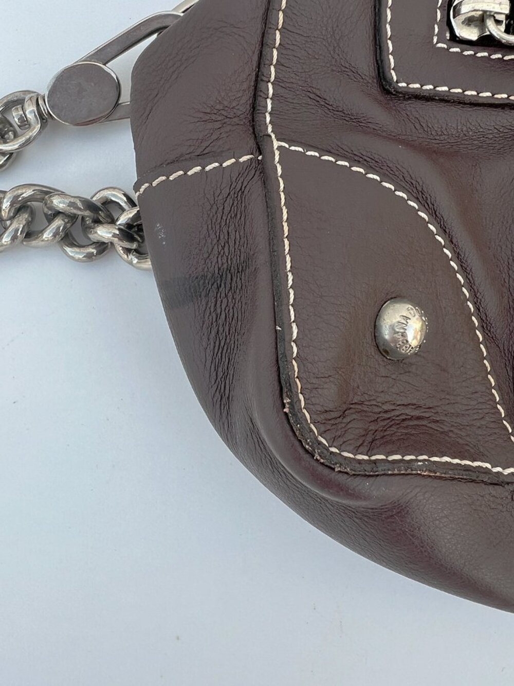 Authentic DOLCE & GABBANA Y2K Plaque Chain Shoulder Bag Chocolate Leather Milan - Picture 11 of 13